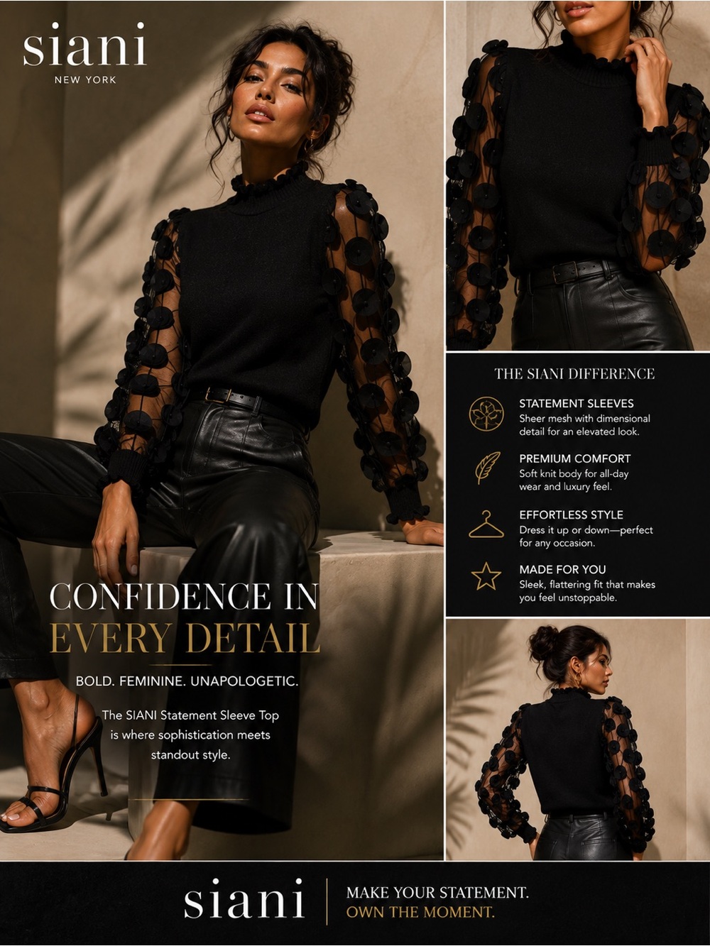 Sandro Black Sheer Statement Sleeve Sweater